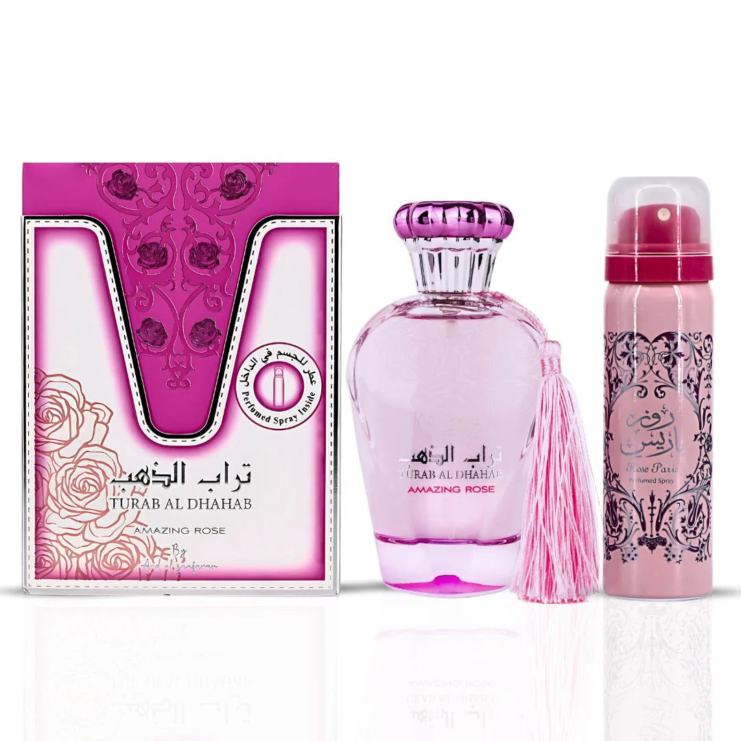 Turab Al Dhahab Amazing Rose EDP (100ml) Spray by Ard Al Zaafaran w/ Deo Spray (50ml)