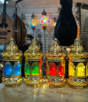 Gold Ramadan Lantern Lamp/Fanoos with Colored Windows