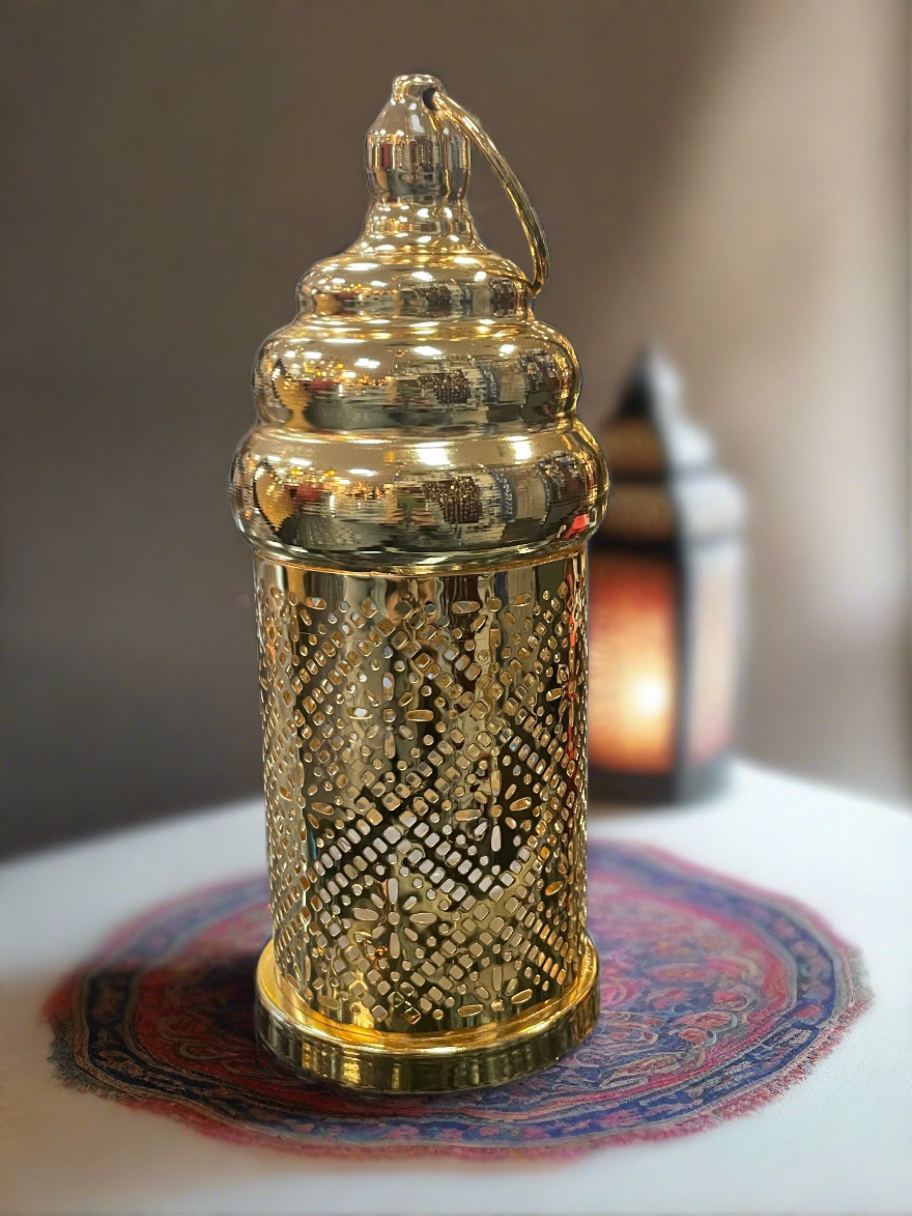 Gold Ramadan Thin Lantern / Fanoos with LED light