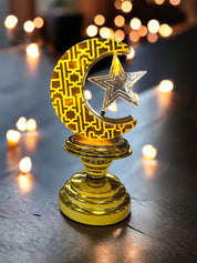 Ramadan Decor Fanoos Lantern Lights Table Crescent and Star LED Gold | Khan El Khalili