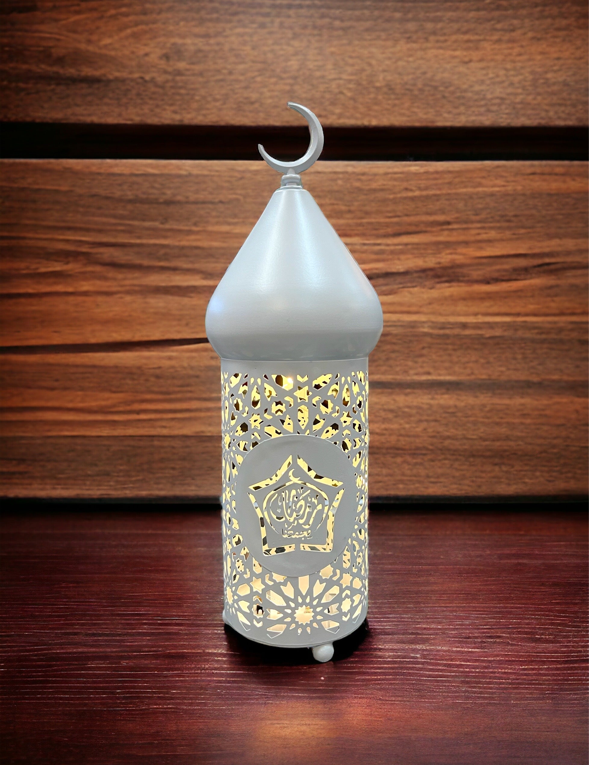 Ramadan White Metal Fanoos Lantern with LED Lights Eid