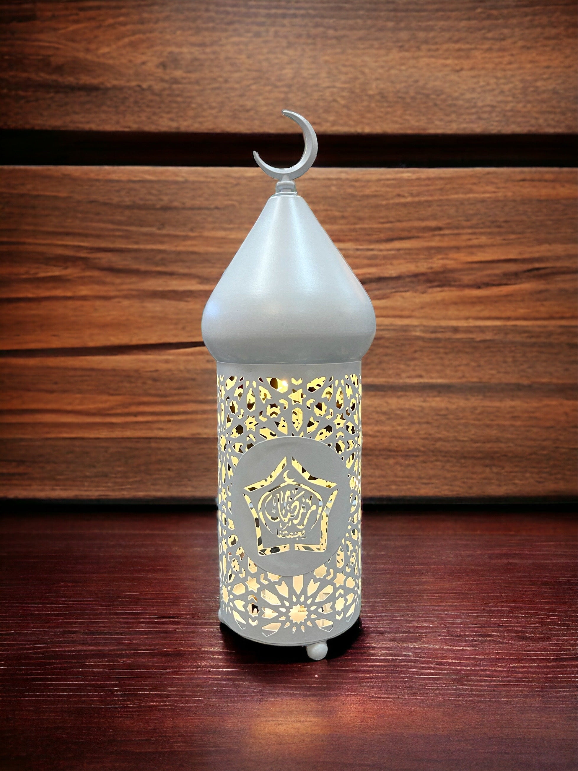 Ramadan White Metal Fanoos Lantern with LED Lights Eid