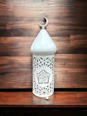 Ramadan Lantern/ Fanoos White Metal with LED Lights