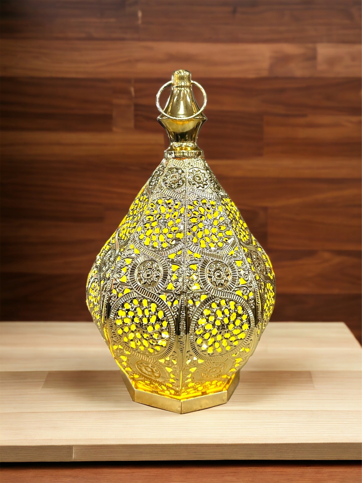Gold Teardrop Ramadan Lantern/ Fanoos with LED Lights – Khan El