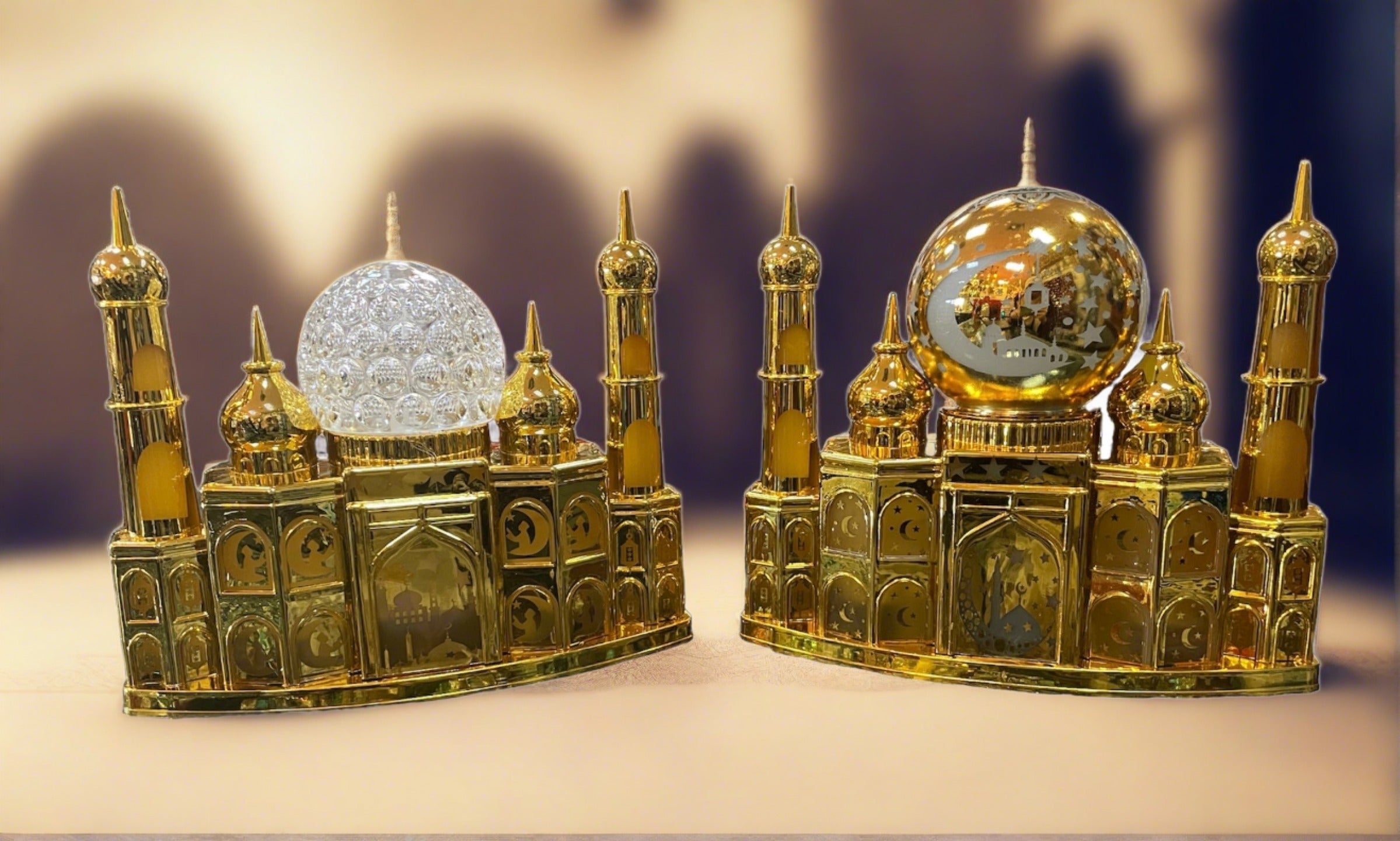 Gold Ramadan Mini Masjid with Light-up Globe Table Decor