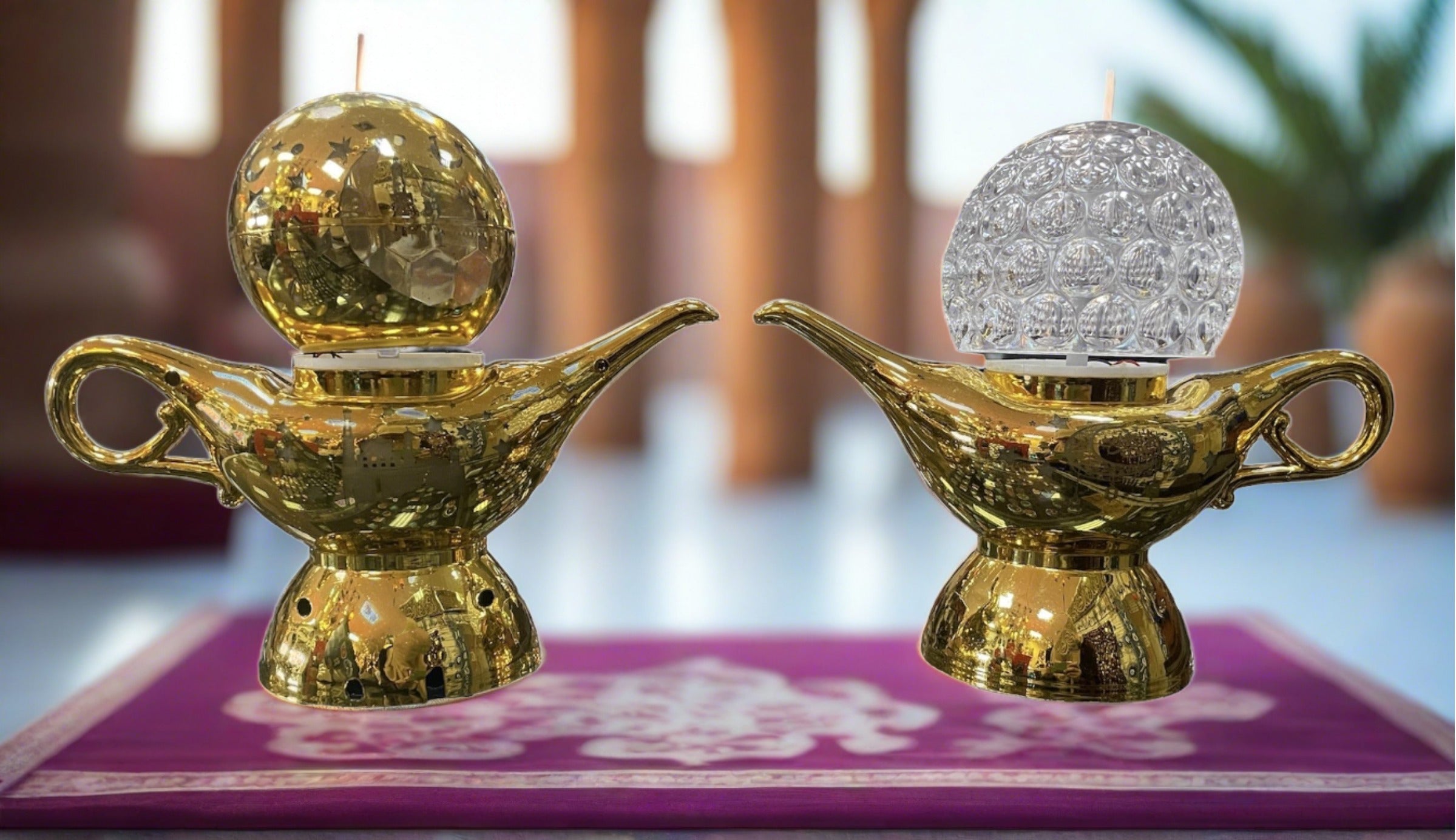 Gold Fancy Ramadan Oil Lantern with Light-Up Globe Table Decor