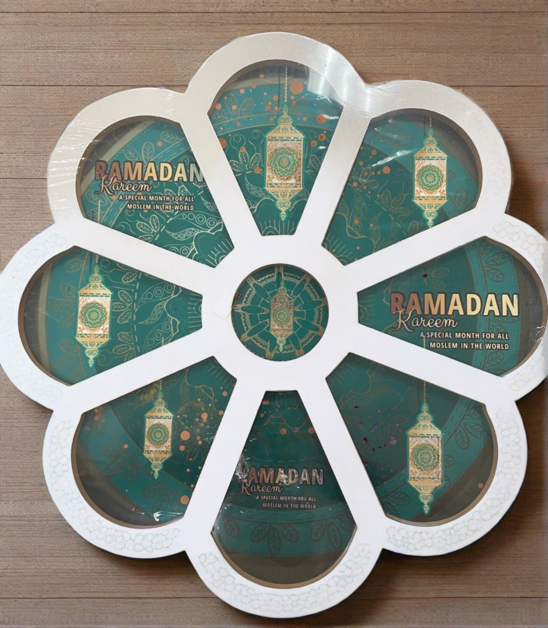 Ramadan Wooden Turquoise Floral Tray