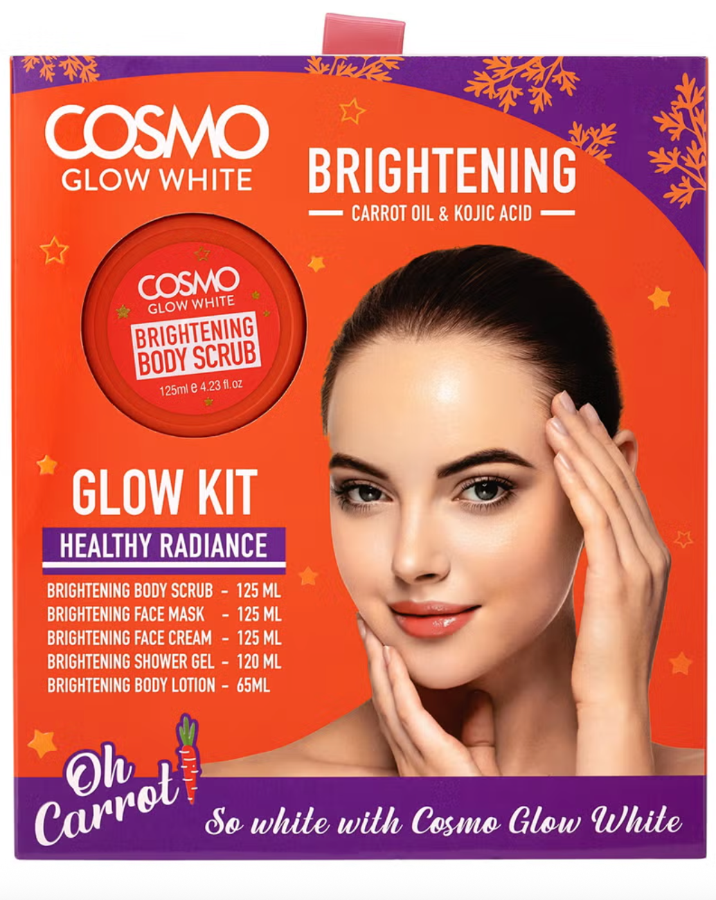 Cosmo Glow White Brightening Carrot Oil and Kojic Acid Kit – Khan