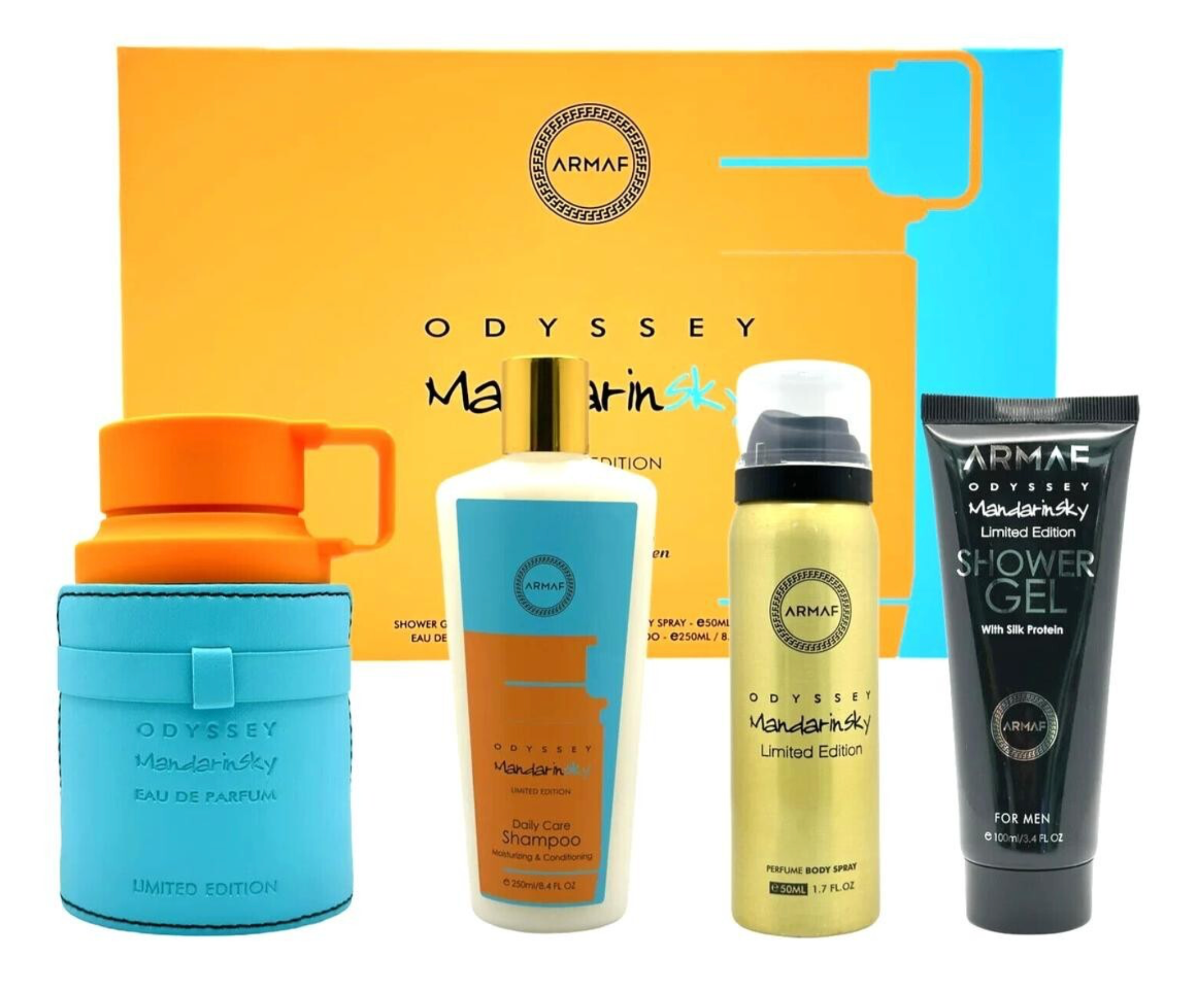 Odyssey 4 Pcs Mandarin Sky: by Armaf: (4 pcs Odyssey Mandarin Sky (Mandrin Sky Gift Set (Shower Gel/Body Spray/Eau De Parfum/Shampoo)