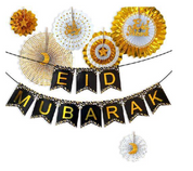 Eid Mubarak Banner Decoration Gold Black White 
