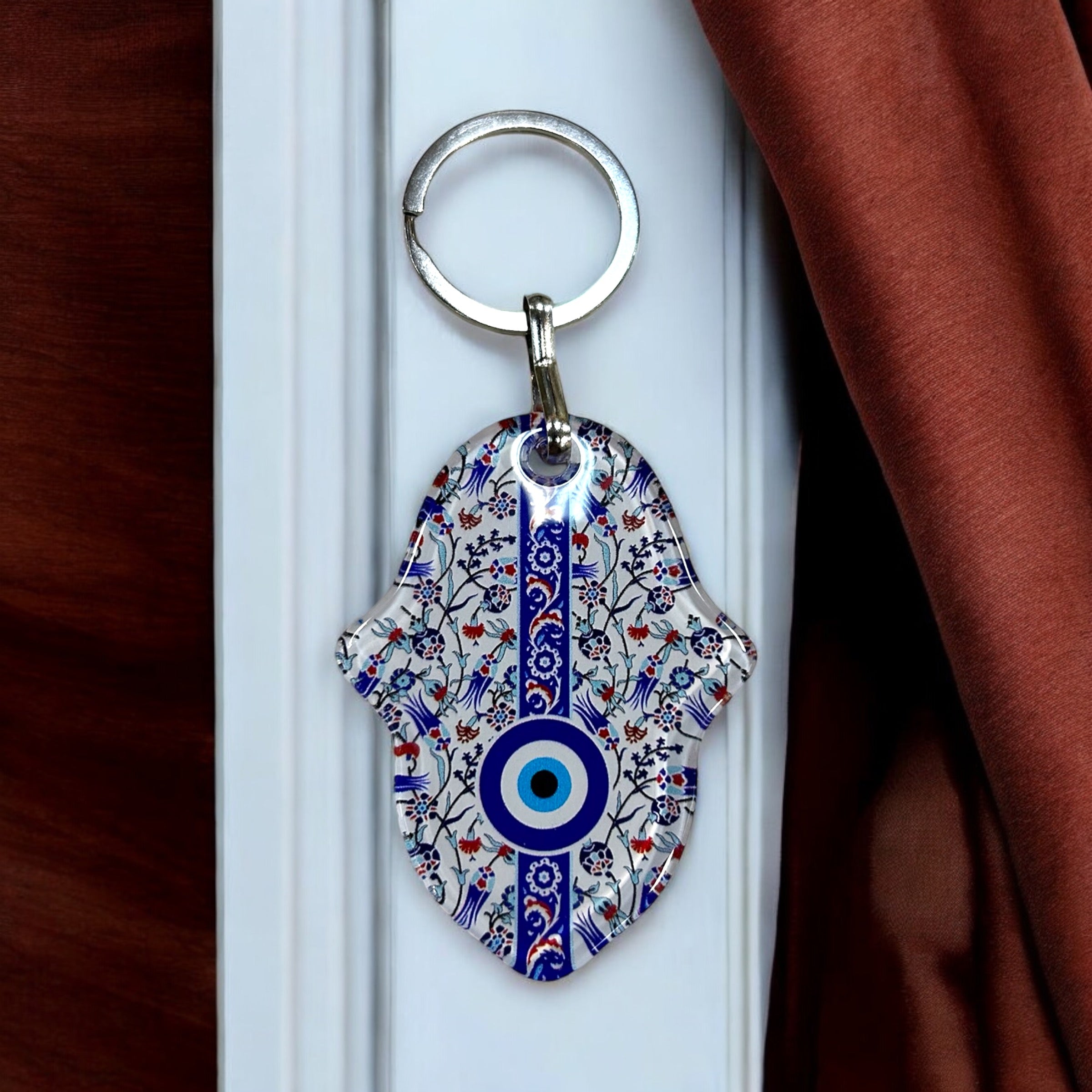 Hamsa Key Chain with Turkish Blue Eye Design