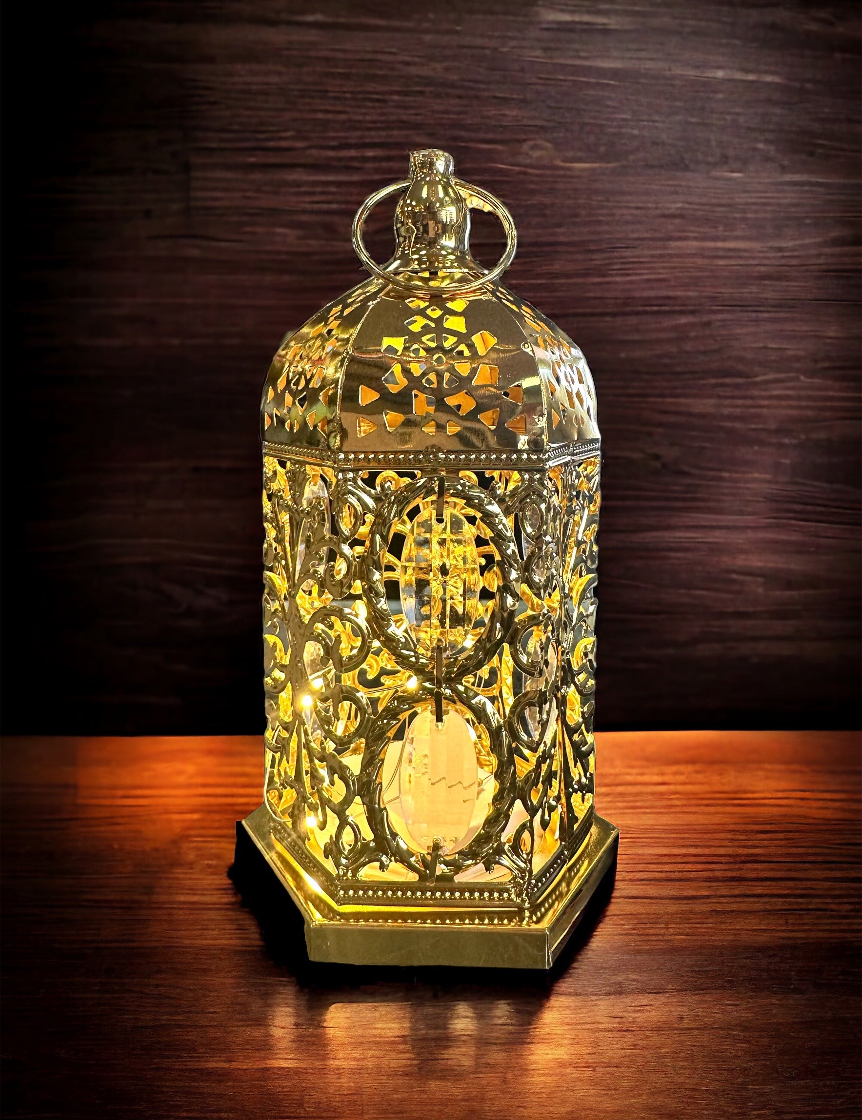 Gold Fancy Ramadan Lantern Lamp with LED Light | Khan El Khalili