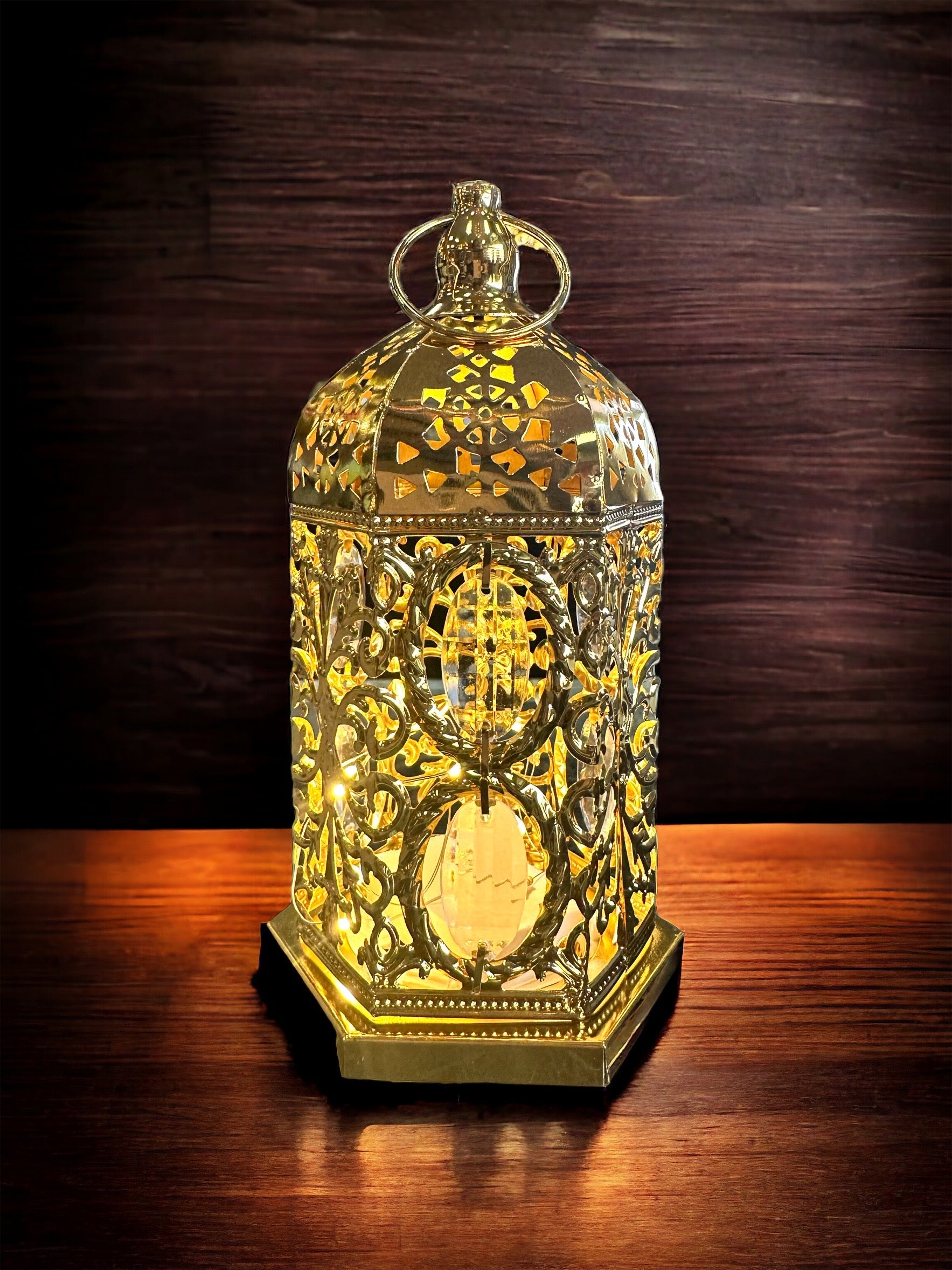 Gold Fancy Ramadan Lantern Lamp with LED Light | Khan El Khalili