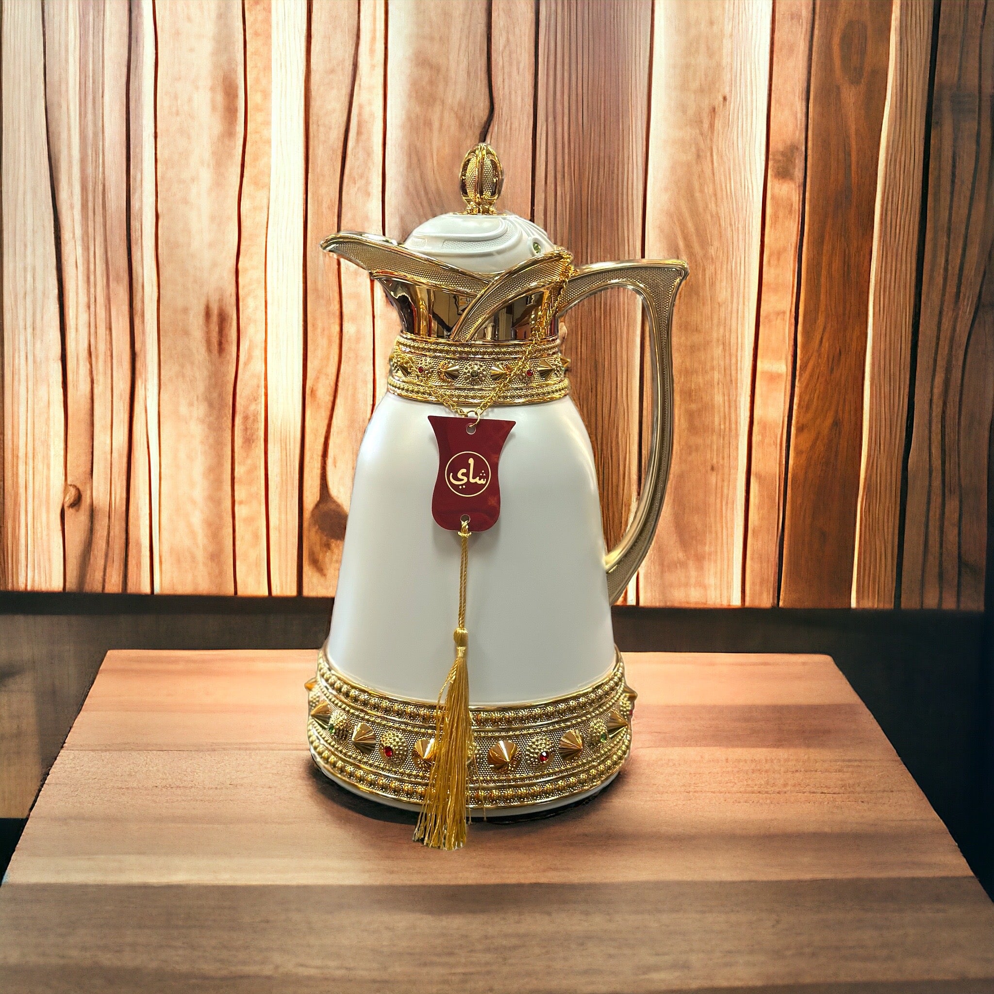 Cream & Gold Arabian Style Studded Coffee/Tea Thermos