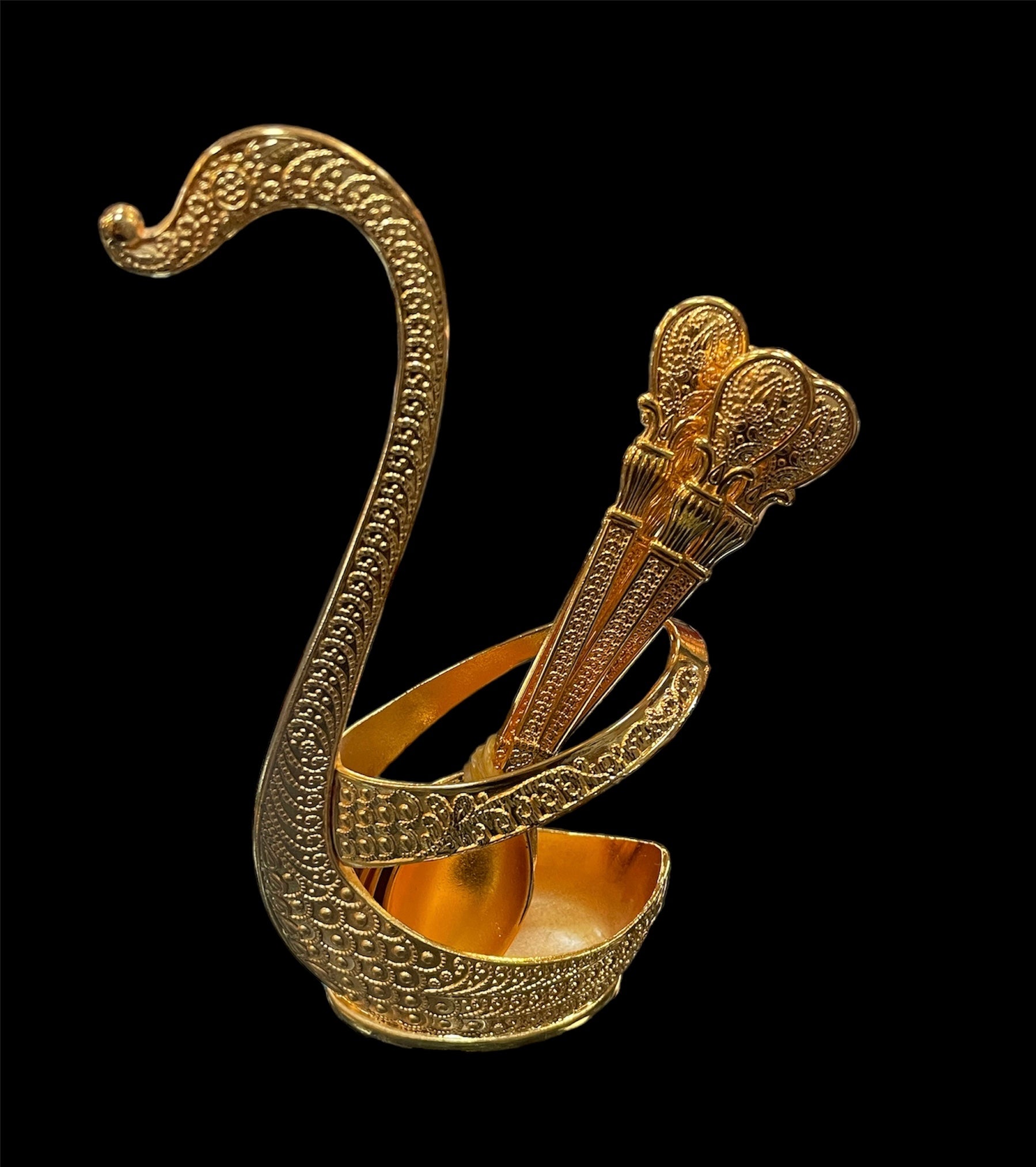 Swan teaspoon holder (includes teaspoons)