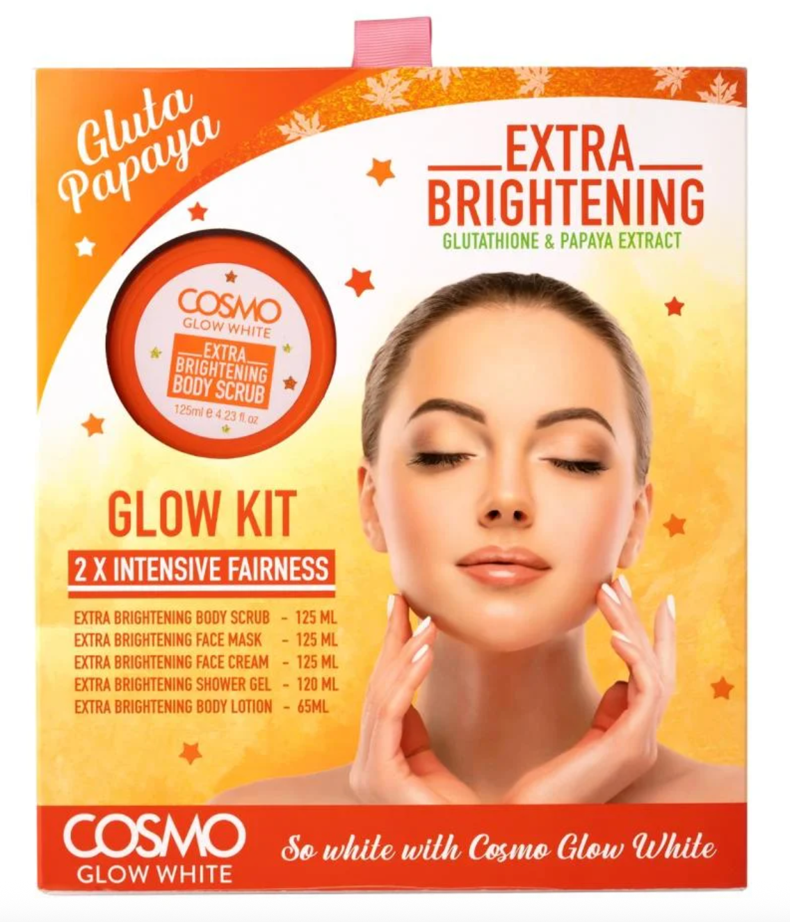 cosmo skin glutathione components Glow White Extra Brightening Gluta Papaya Glow Kit GHK-Cu Capsules 2mg | Leave-On Size:200g