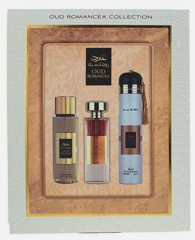 Oud Romancea Gift Set (Eau De Perfume 100ml, Perfume Mist 250ml, Air Freshener 300ml) by Ard Al Zaafaran