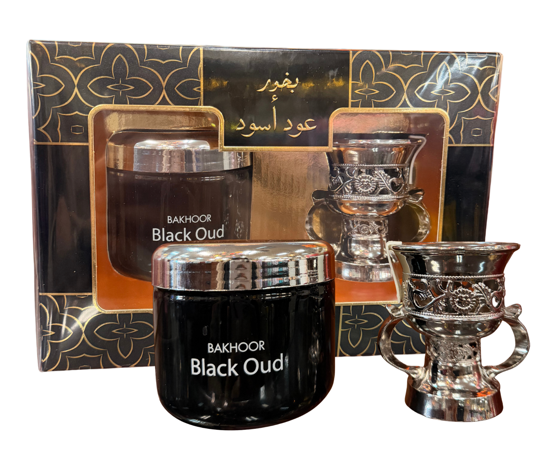 2pc Gift Set Black Oud 70gm Bakhoor + Burner
